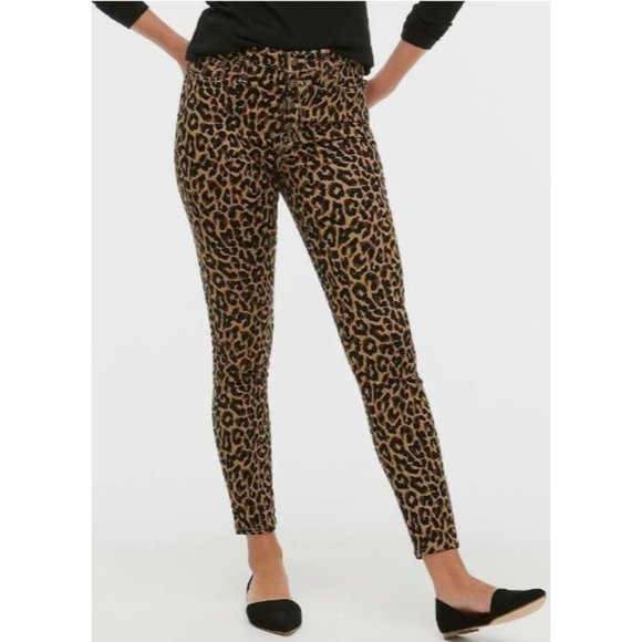 J Crew Animal Leopard Print 9"‎ High Rise Skinny Jeans Button Fly 27 28 NWOT - Picture 1 of 12